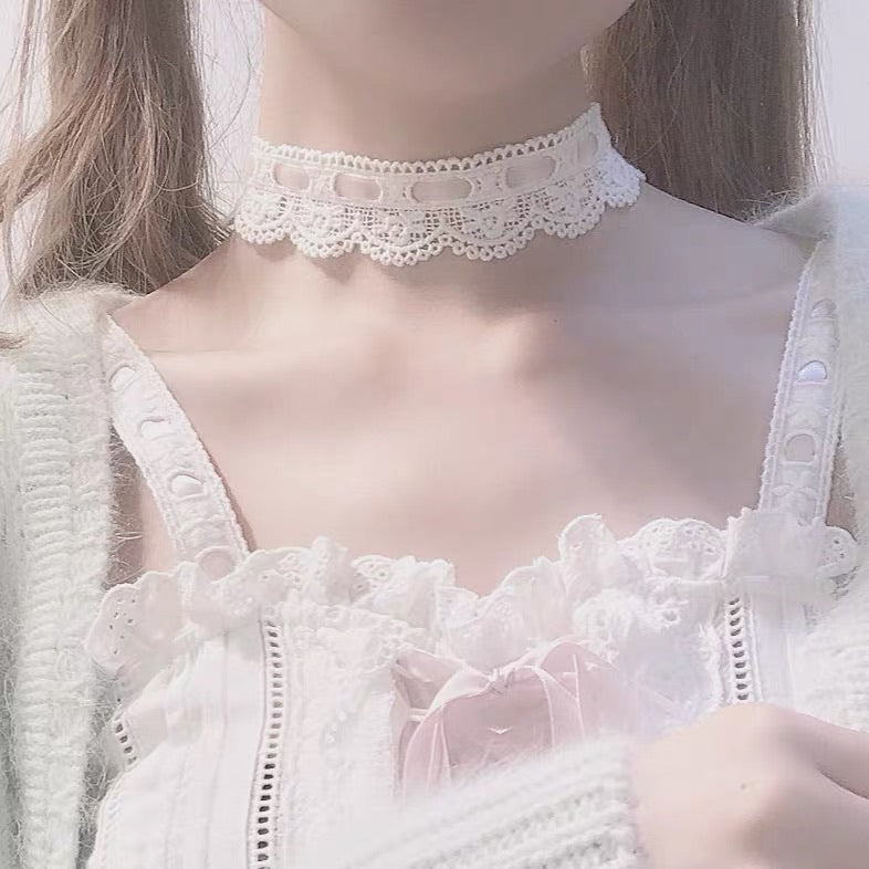 Lace pink bow tie choker - EverythingCuteClub