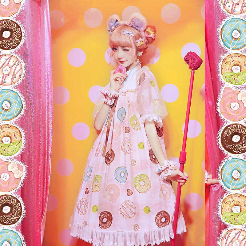 Donuts Daily One piece dress puff mesh sleeves