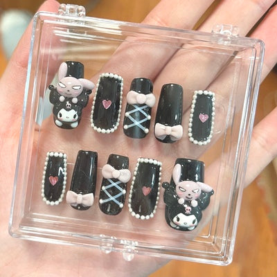 Kuromi&Melody Harajuku jiraikei acrylic nails fake nails nails tip handmade