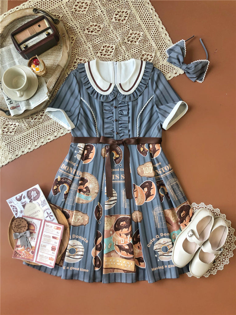 Donuts coffee shop lolita daily op one piece dress dolly collar