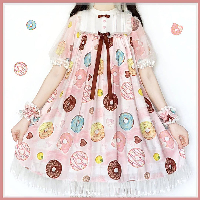 Donuts Daily One piece dress puff mesh sleeves