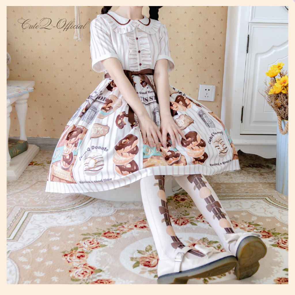 Donuts coffee shop lolita daily op one piece dress dolly collar