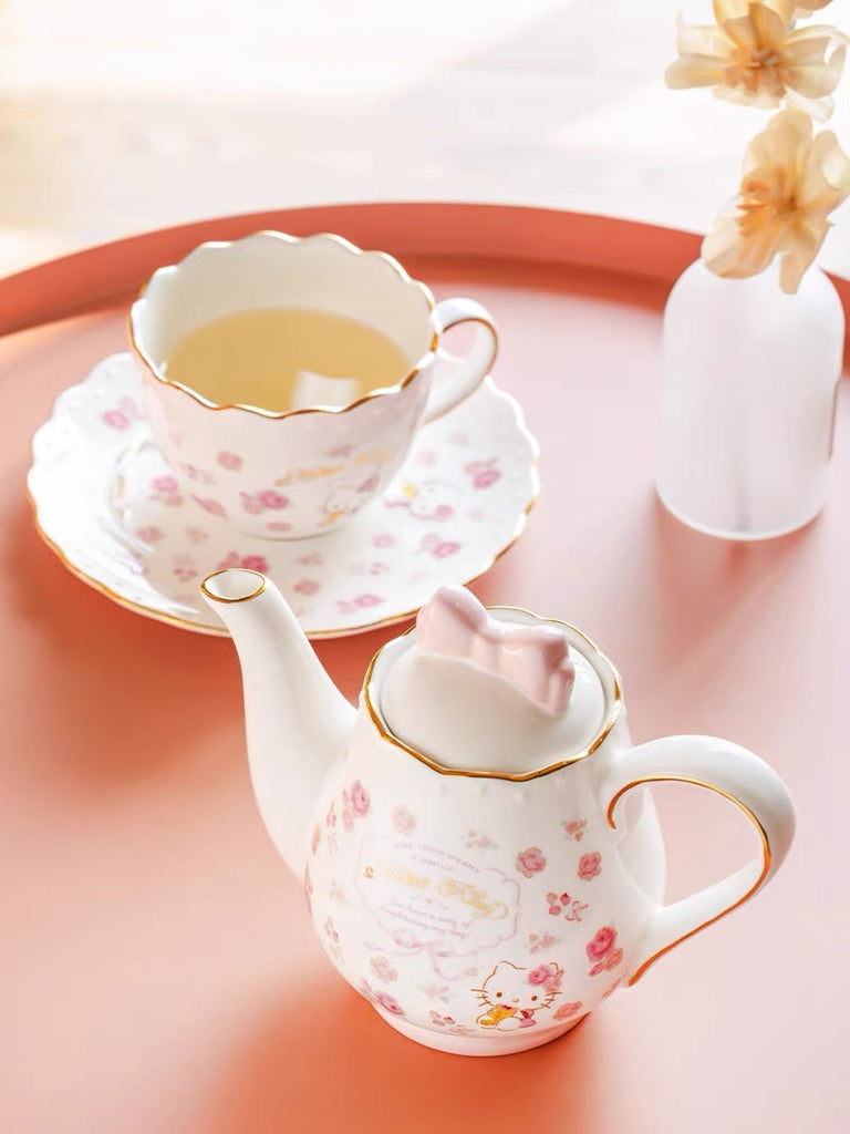 kawaii hello kitty ceramics tea set pot cups family time cute gift  valentine y2k