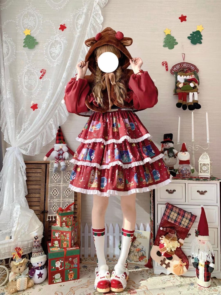The letter after Christmas lolita set dress + vest+ Elk cloak