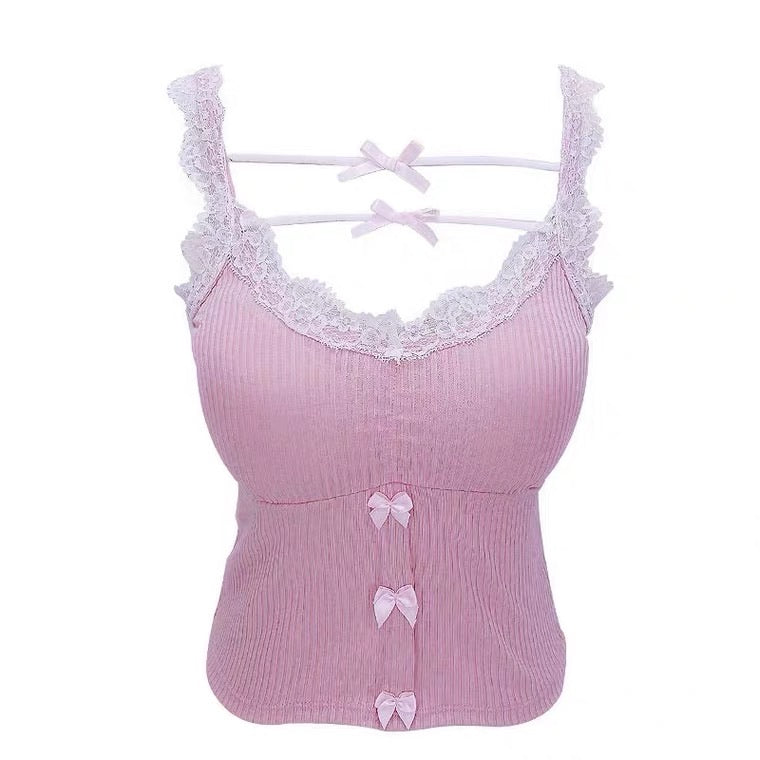Bowknot double line pink/white camisole sling tops slip vest