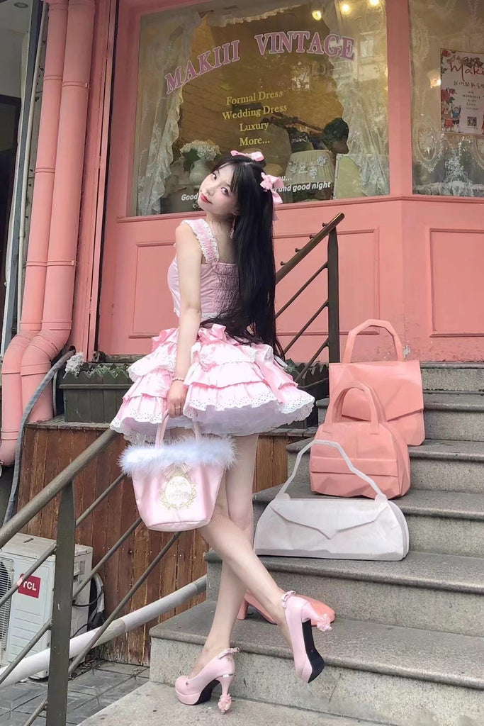 girls’ diary pink / yellow Lolita set