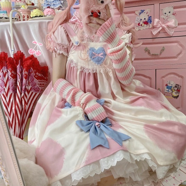Pink Pastel Kawaii Dress Sweet Lolita Dress OP Pleated Sleeveless Polyester  Sweet Pink Hime Lolita Dress