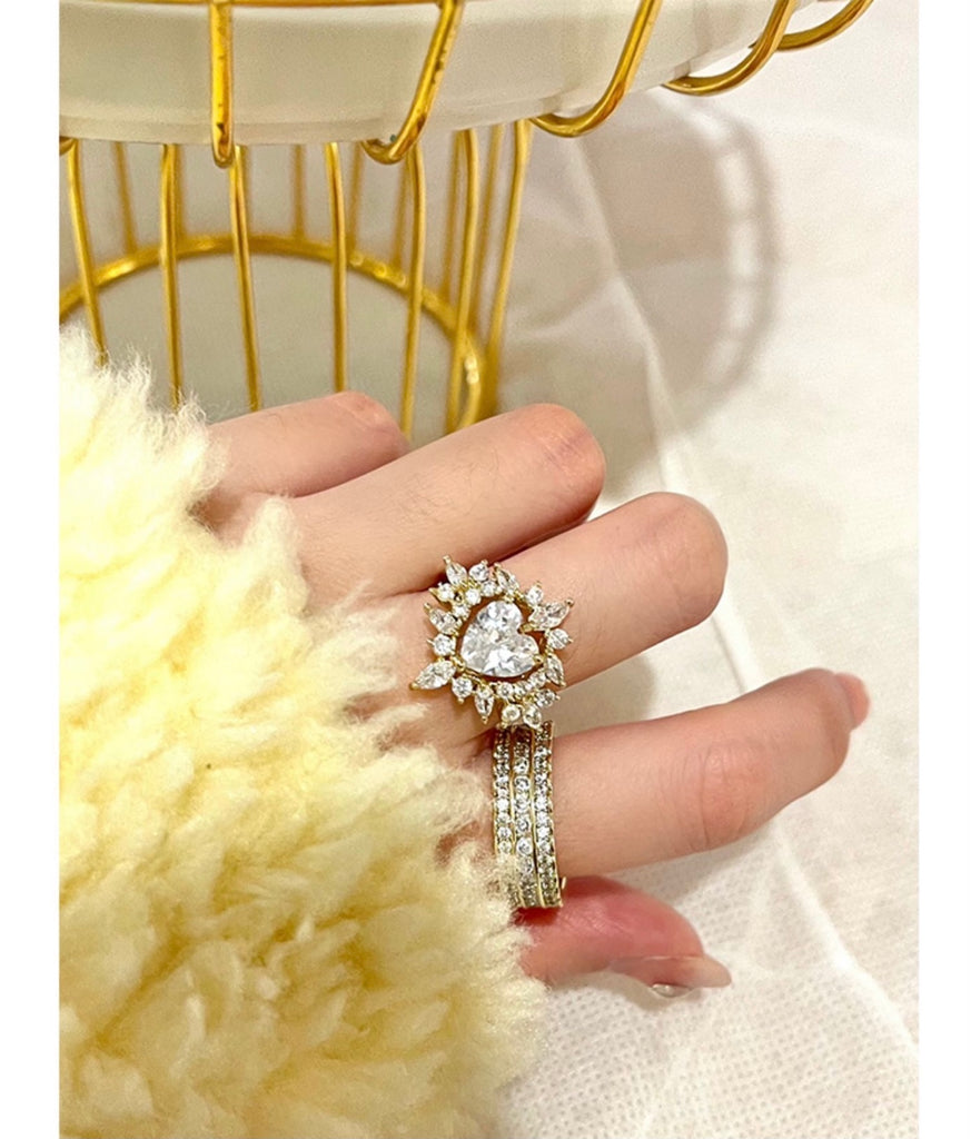 Love crown crystal rhinestone ring