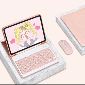 Updated ipad bluetooth keyboard + ipad case (white/Pink)