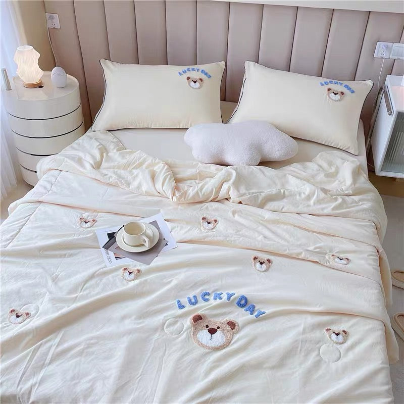Little bear summer comforter + pillow cases + bed sheet bedding set bed linen