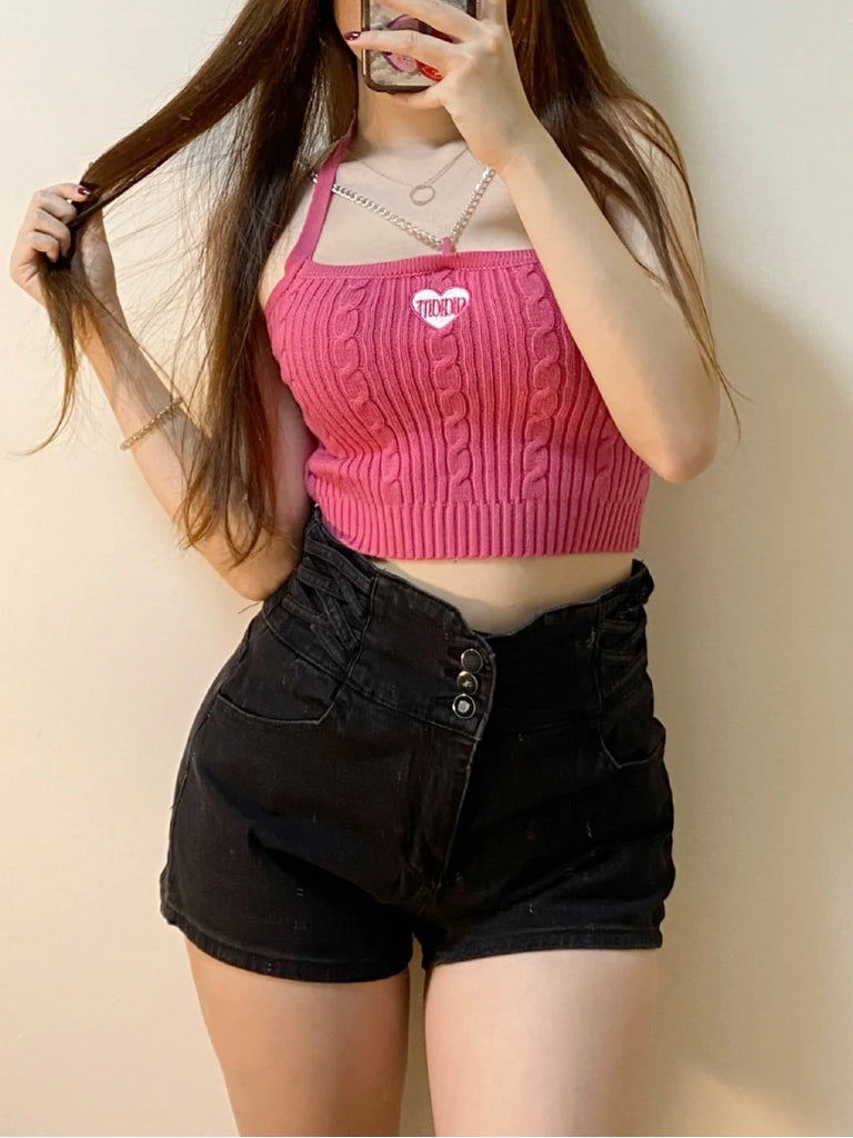 Hot pink chain camisole crop tops