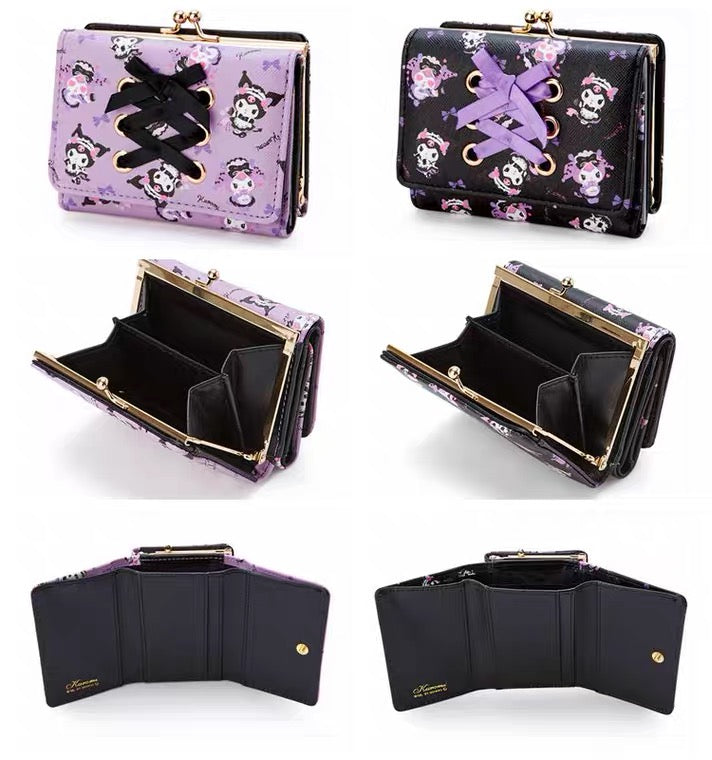 kuromi style black purple ribbon wallet