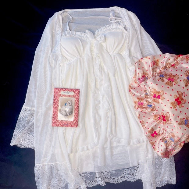 White lover 白い恋人 cami dress + rope set pyjamas night dress set 2pc
