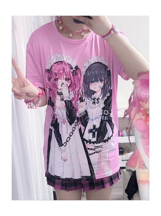 maid anime drawing T-shirt