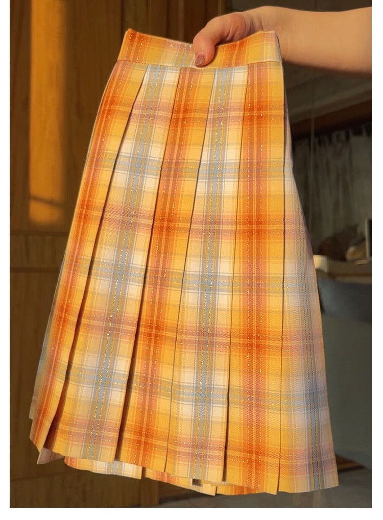 Orange Soda shining orange colour plaid skirt