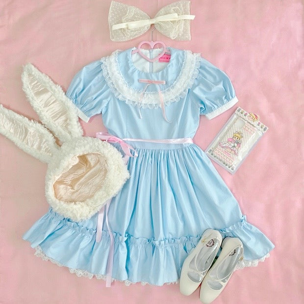 the blue babydoll dress pink ribbon