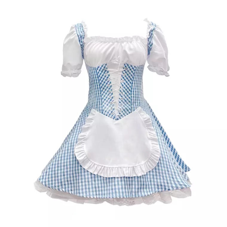 Sweetie maid style blue plaid costume lingerie cosplay