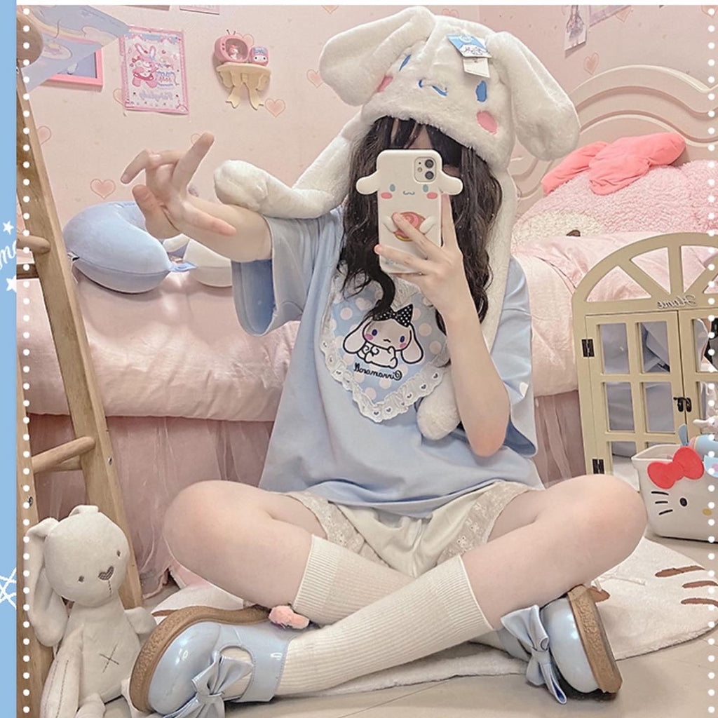 Sanrio collaboration white/blue cinnamoroll T-shirt love heart MT baby