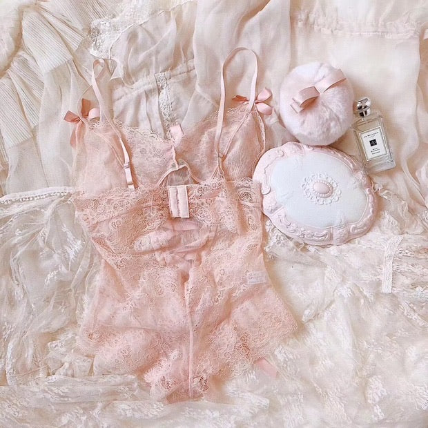 The dream of white peach lace lingerie babydoll
