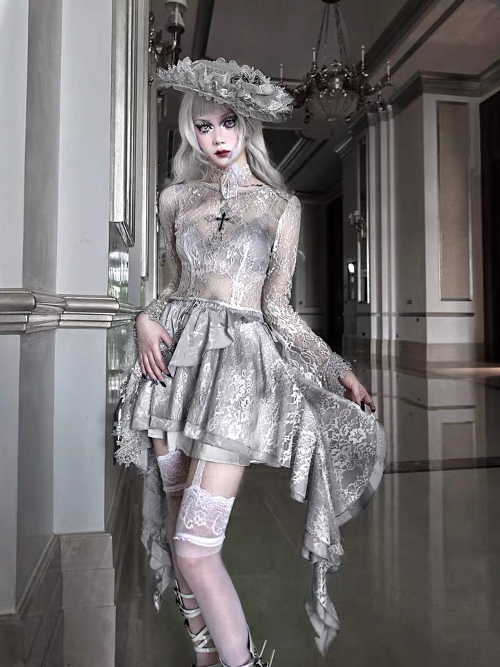 Rose funeral 4 layer elegant gothic lace fish tail skirt |  EverythingCuteClub