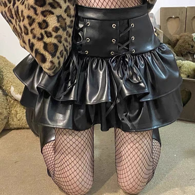 Harajuku Pu leather skirt high waist