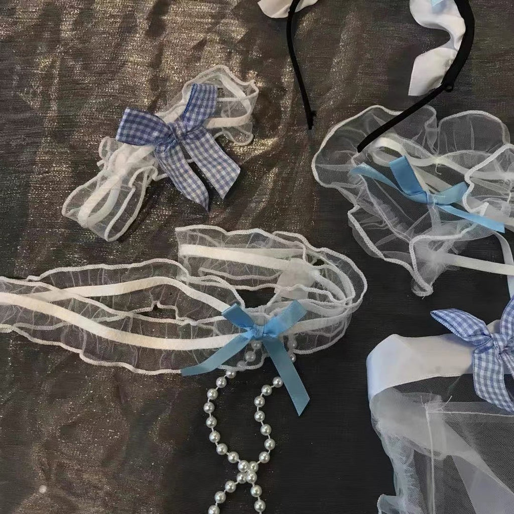 White blue lace lingerie playful set