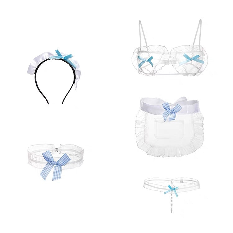 White blue lace lingerie playful set
