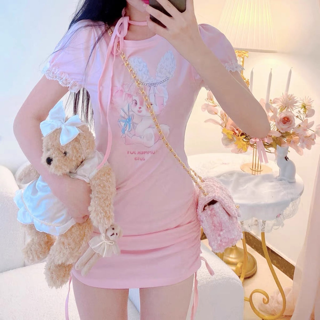 Petit girl rabbit T-shirt dress pinky color