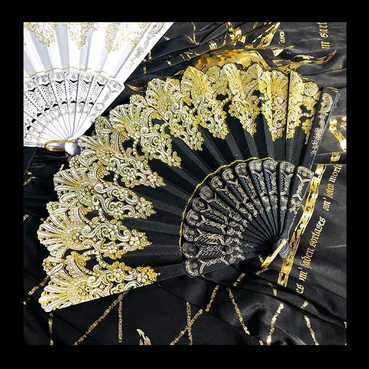 Gothic dark gold style folding fan