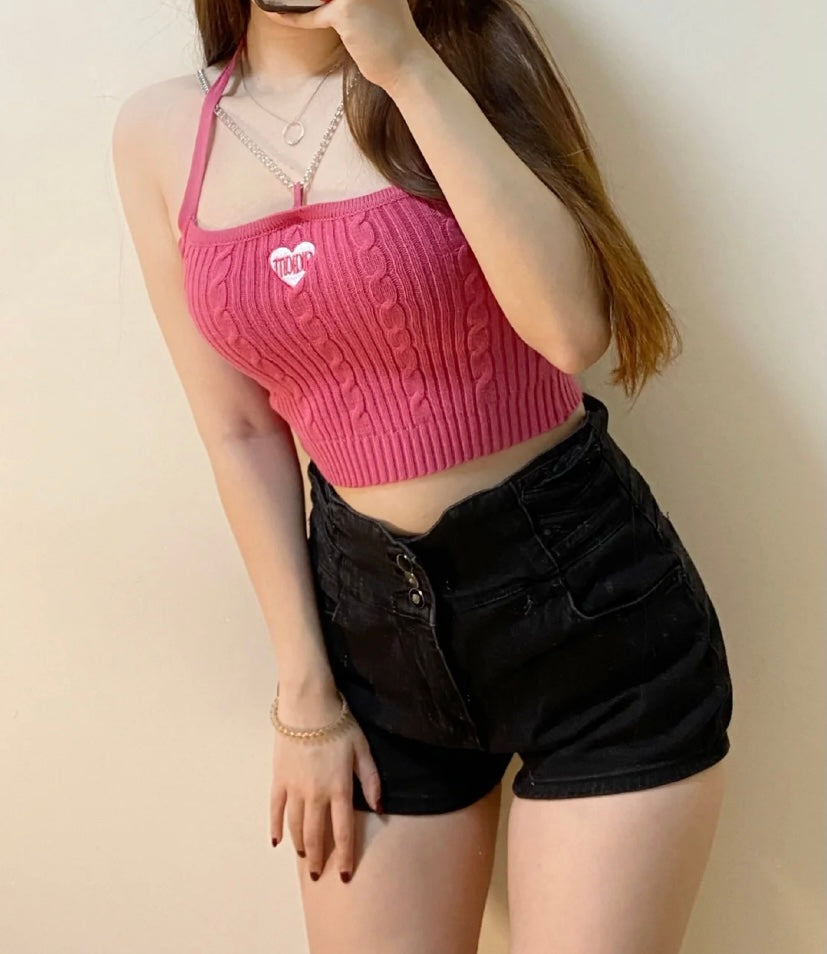 Hot pink chain camisole crop tops