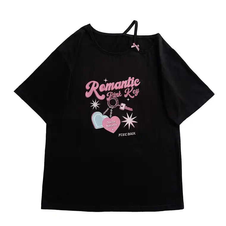 Romantic pink key off shoulder T-shirt