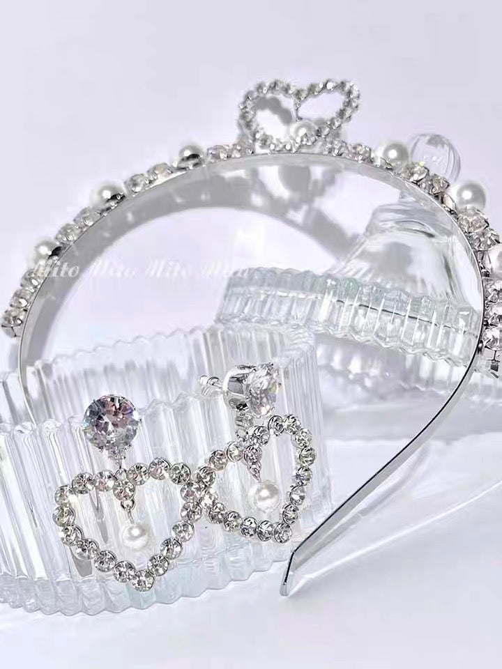 Heart baby princess rhinestone earrings and hairband set