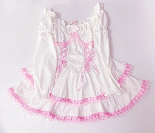 White pink sweet lotus corduroy dress
