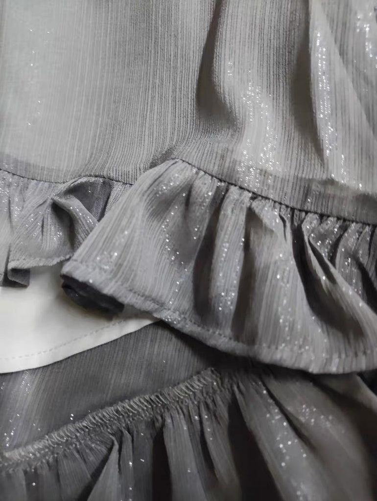 Shining silver slip ruffle dress