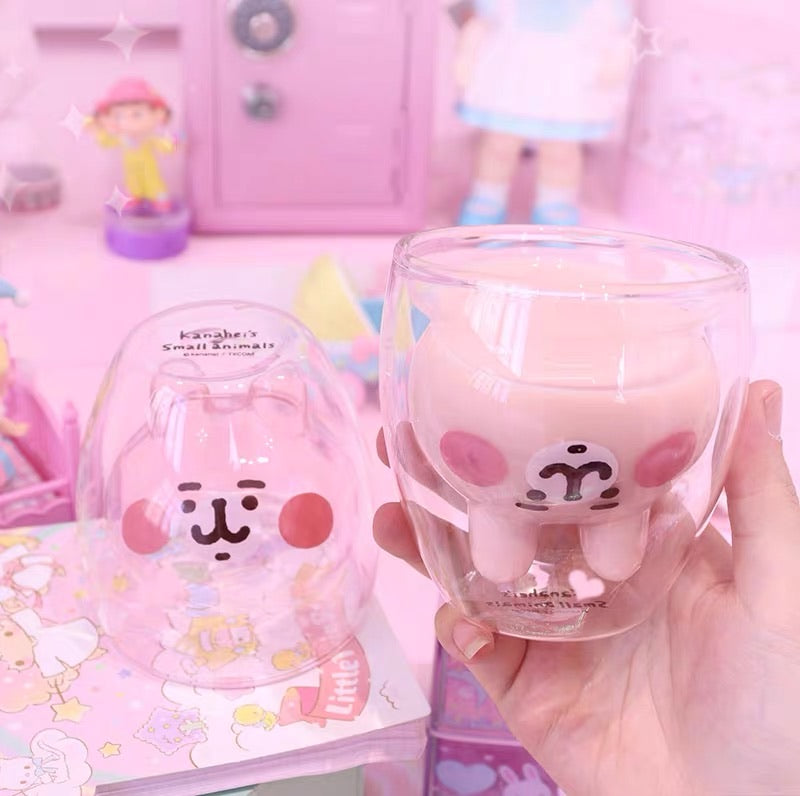 lovely rabbit double deck glass cup milk cup