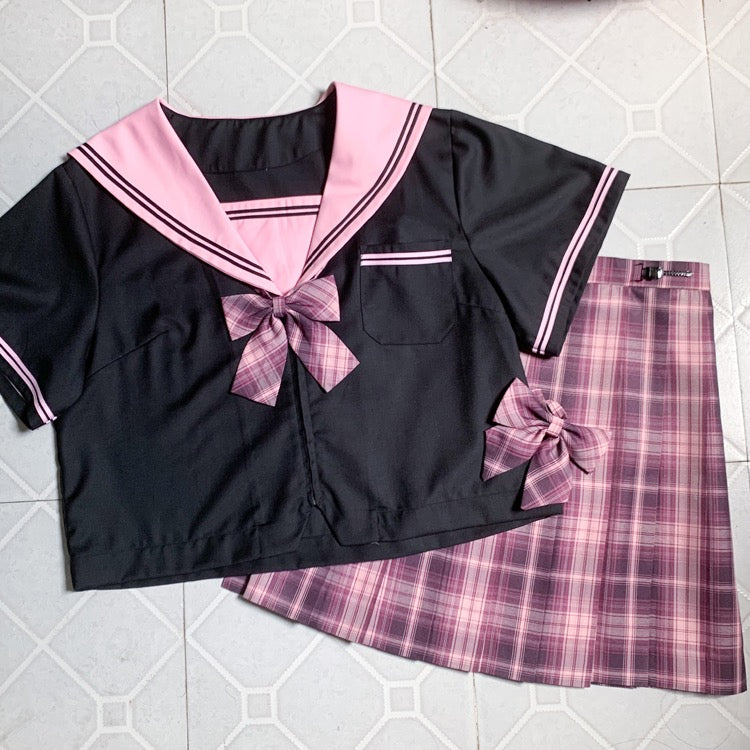 Plus size More kawaii black pink purple seifuku top navel uniform style