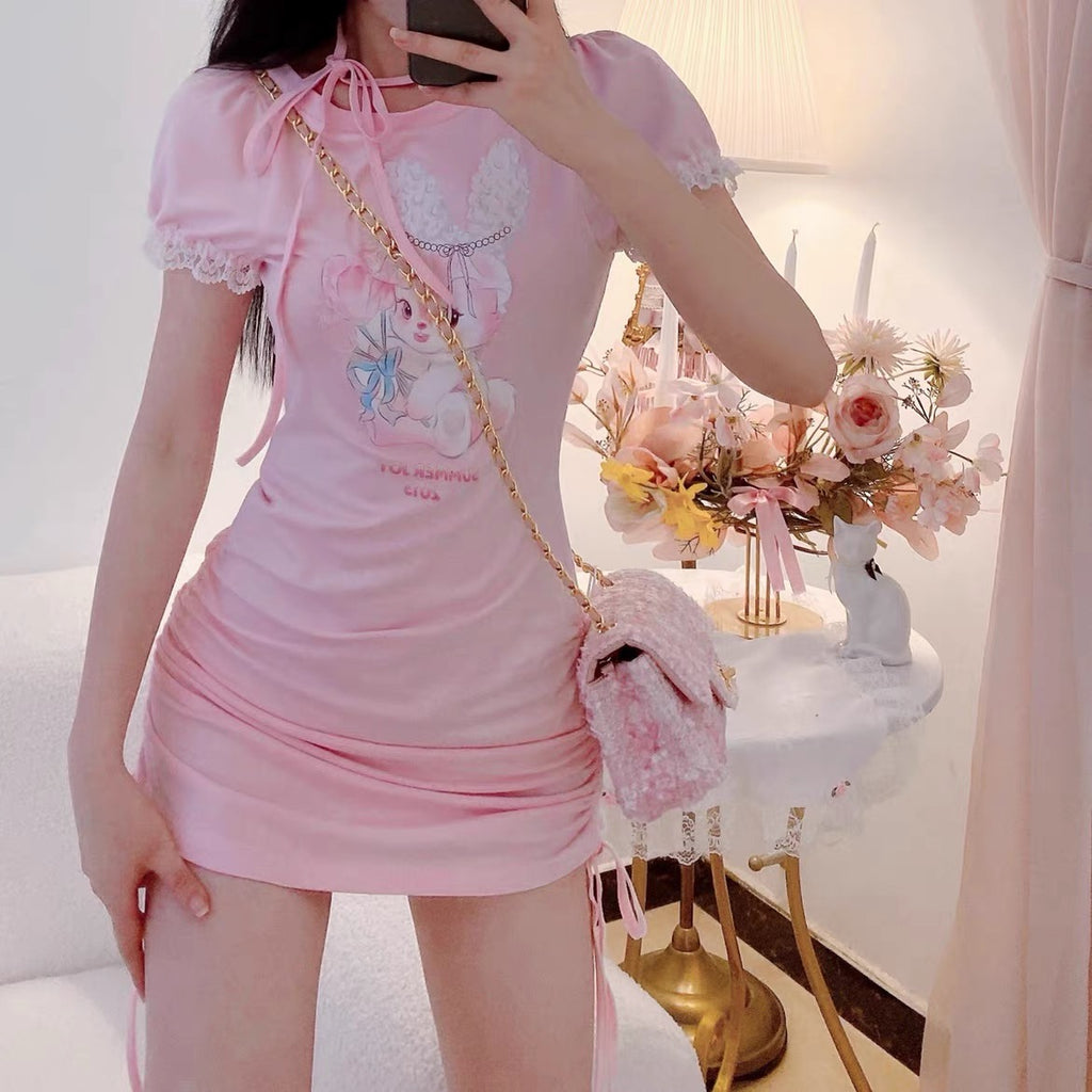 Petit girl rabbit T-shirt dress pinky color