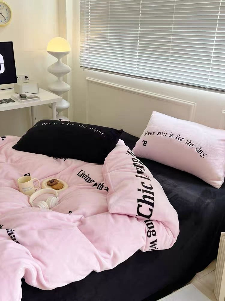 Sweet & dark Instagram style fleece bedding set