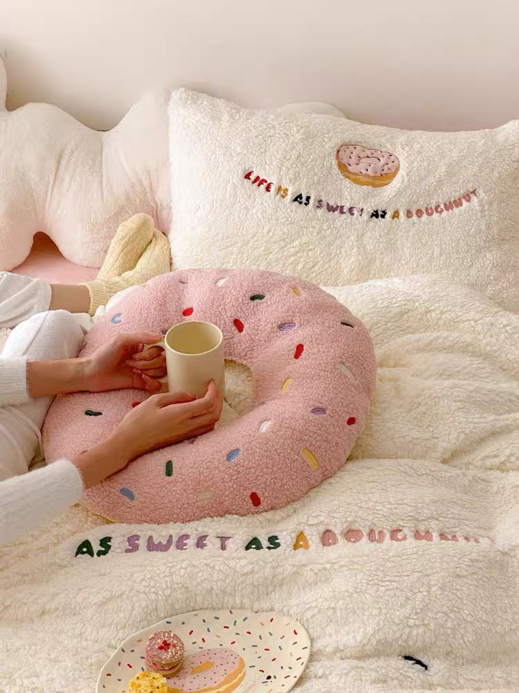 Premium donuts fleece bedding set bed sheet duvet cover throw pillow
