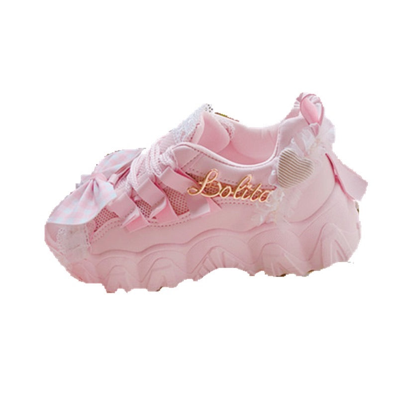 Sweet Lolita pink sneakers handcrafted