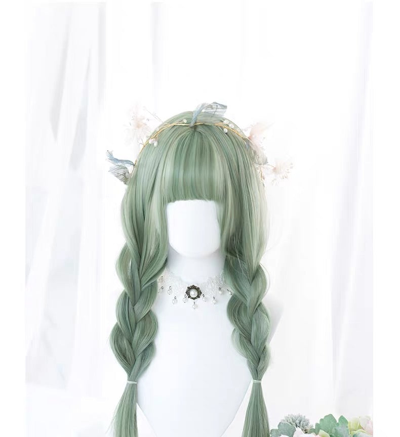 Matcha green hair wigs curl / straight