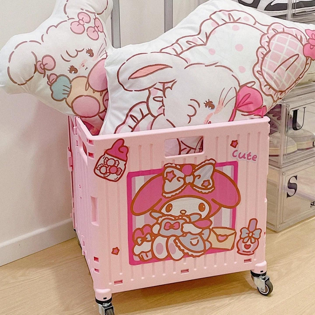 Pink folded trolley hand cart push cart dolly with my melody sticker stairs climber hand truck