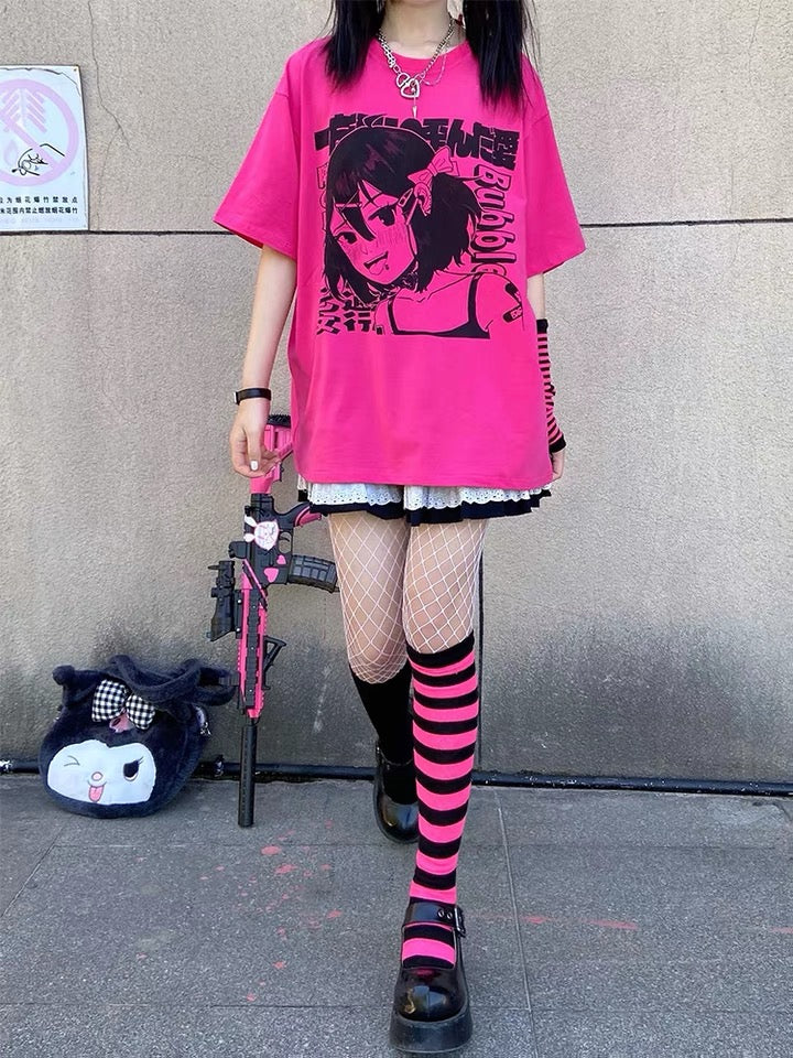 Anime girl hot pink oversized t-shirt