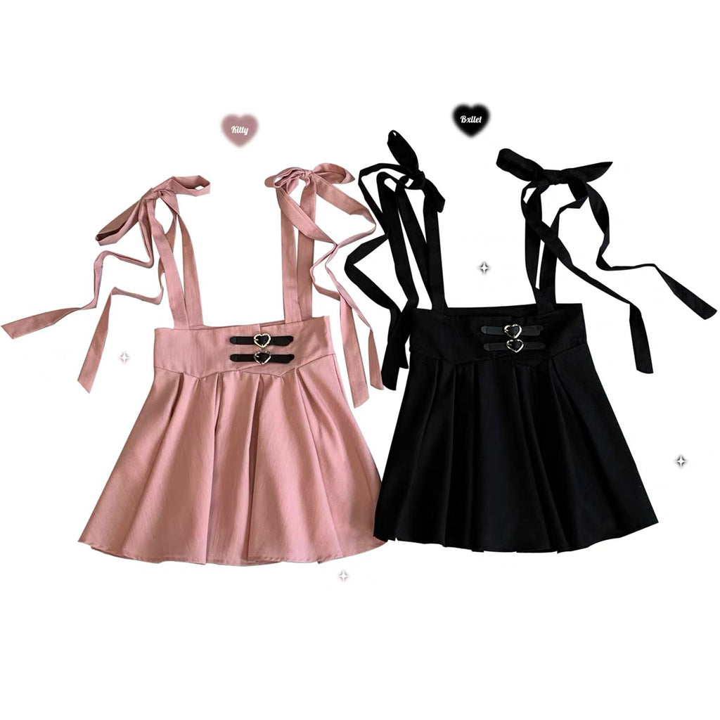 jiraikei black pink strap mini skirt