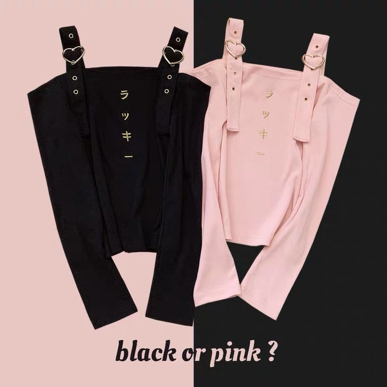 Black or pink off shoulder long sleeve shirt